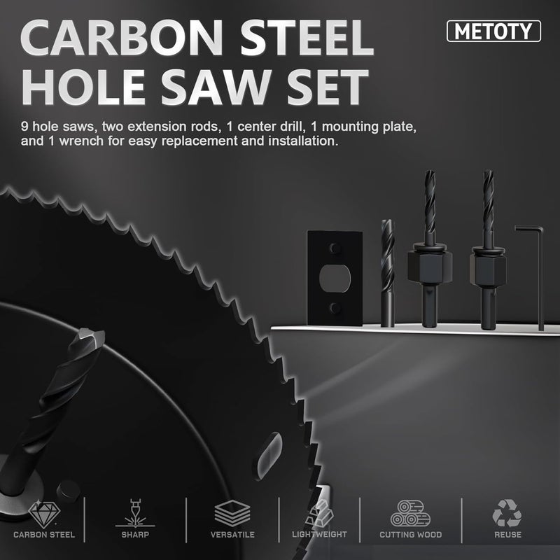 METOTO 14PCS Hole Saw Kit (3/4" to 3"|19-76mm) with Mandrel & Accessories Cutter for Soft Wood, PVC Board & Home Projects - Image 3